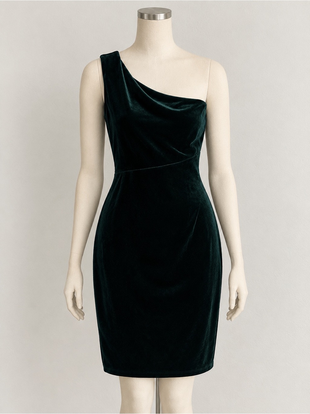 Lulu's One-Shoulder Velvet Cocktail Dress in Deep Emerald